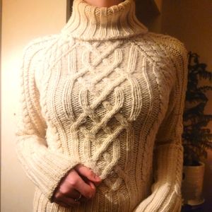 Express Hand Knit Medium Irish Turtle Neck 100% Merino Wool